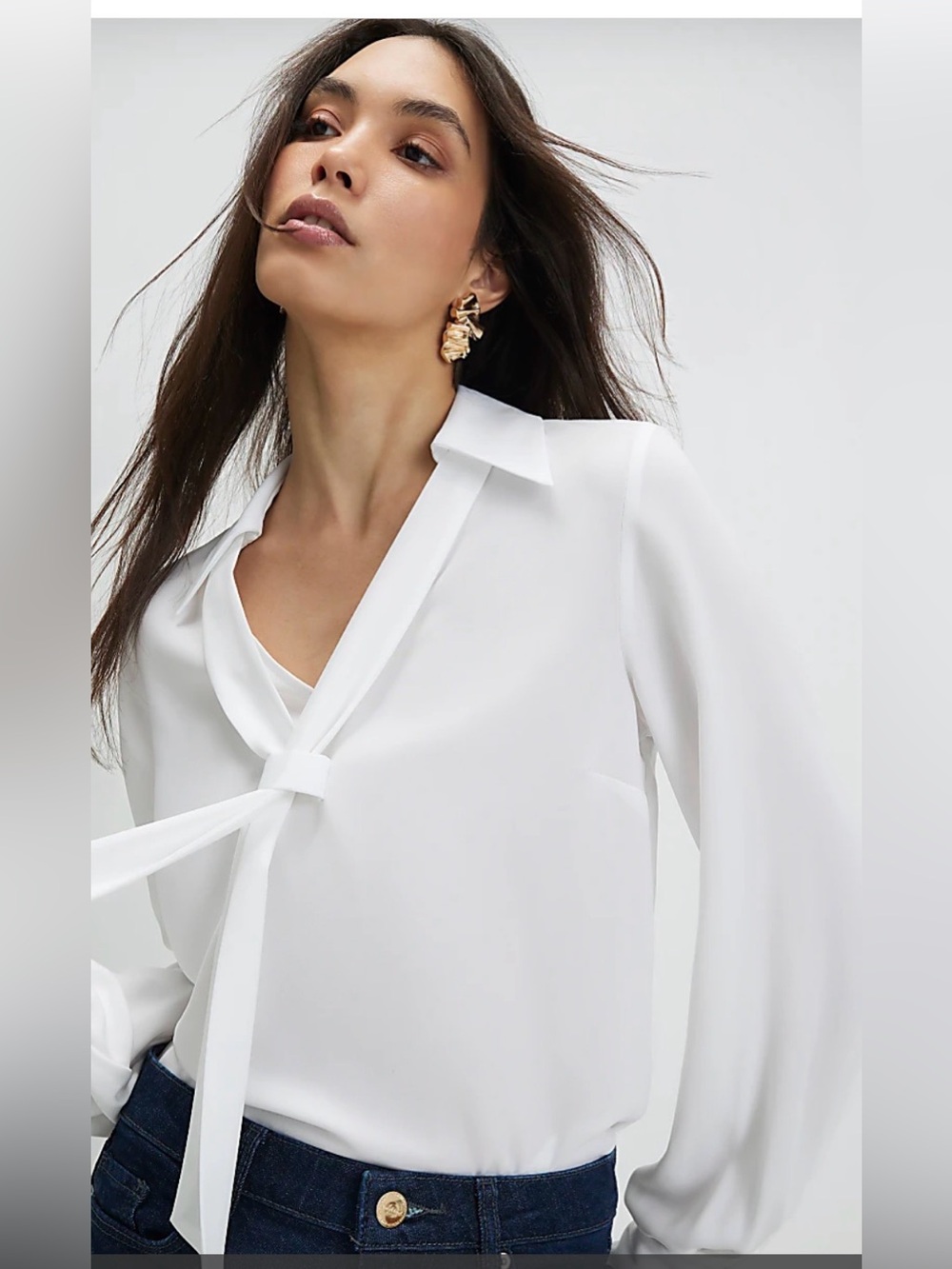 River Island white tie detail long sleeve blouse